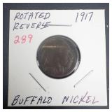 1917 Buffalo Nickel with a rotated reverse