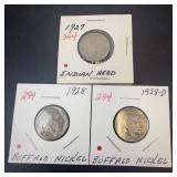 1927, 1928, 1928-D Buffalo Nickels