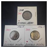 1936 P,D,S Buffalo Nickels