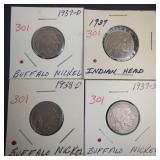 1937 P,D,S and 1938-D Buffalo Nickels