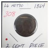 1864 2 Cent Piece, large motto