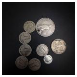 1 bag of junk US silver coins: 2.4 oz 90%