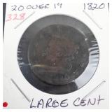 1820 Large Cent, 20 over 19