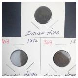 1890, 1891, 1892 Indian Head Cents