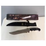 Big Game Tracker Hunting Knife 15 1/2' Fixed Blade Satin Finish, Black Bakka Wood Handle