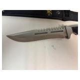 Big Game Tracker Hunting Knife 15 1/2' Fixed Blade Satin Finish, Black Bakka Wood Handle
