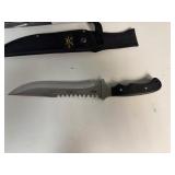 Big Game Tracker Hunting Knife 15 1/2' Fixed Blade Satin Finish, Black Bakka Wood Handle
