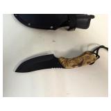 The Whistler Hunting Knife Black Coated Stainless Steel Blade, Pakka Wood Handle with Camo Coating 9' Overall
