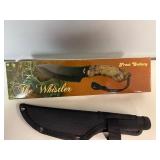 The Whistler Hunting Knife Black Coated Stainless Steel Blade, Pakka Wood Handle with Camo Coating 9' Overall