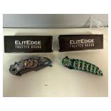 ElitEdge Grey Grim Reaper Assisted 4 3/4' Closed (Retail $36.95) and ElitEdge Green Skull Folder 4 3/4' Closed (Retail $36.95)
