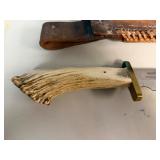 Vintage Antler Handle Bowie Knife with Sheath 18' Overall