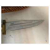 Vintage Antler Handle Bowie Knife with Sheath 18' Overall