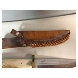 Vintage Antler Handle Bowie Knife with Sheath 18' Overall