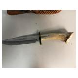 Vintage Antler Handle Bowie Knife with Sheath 18' Overall