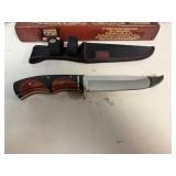 Sharp's Cutlery West Outlaw Hunter Knife. Stainless Steel Blade, Black and Walnut Pakka Wood Handle 11' Overall