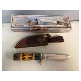 Chipaway Classics White Owl Knife. Stainless Steel Blade, Black Pakka Wood/Yellow Bone Decorative Handle 10' Overall