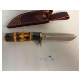 Chipaway Classics White Owl Knife. Stainless Steel Blade, Black Pakka Wood/Yellow Bone Decorative Handle 10' Overall