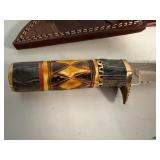 Chipaway Classics White Owl Knife. Stainless Steel Blade, Black Pakka Wood/Yellow Bone Decorative Handle 10' Overall