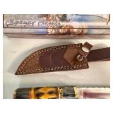 Chipaway Classics White Owl Knife. Stainless Steel Blade, Black Pakka Wood/Yellow Bone Decorative Handle 10' Overall