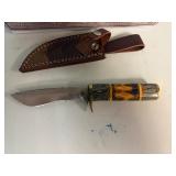 Chipaway Classics White Owl Knife. Stainless Steel Blade, Black Pakka Wood/Yellow Bone Decorative Handle 10' Overall