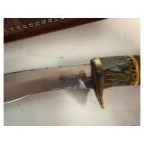 Chipaway Classics White Owl Knife. Stainless Steel Blade, Black Pakka Wood/Yellow Bone Decorative Handle 10' Overall