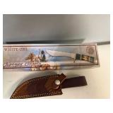 Chipaway Classics White Owl Knife. Stainless Steel Blade, Black Pakka Wood/Yellow Bone Decorative Handle 10' Overall