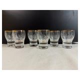 Vintage Bohemia Glass Decanter Set with Gold Accents and Etched Floral Design