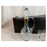 Vintage Bohemia Glass Decanter Set with Gold Accents and Etched Floral Design