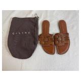 Celine Tippi Slides Brown Leather with Protective Bag 39B Italy