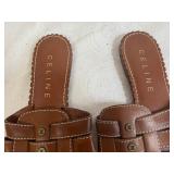 Celine Tippi Slides Brown Leather with Protective Bag 39B Italy