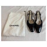 CHANEL Classic Black Leather Slingback Heels with protective bag 38 1/2 Italy