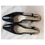 CHANEL Classic Black Leather Slingback Heels with protective bag 38 1/2 Italy