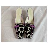 Vintage PRADA Mule Heels featuring Cow Print Pony Hair Upper, a Square Toe and Pink Suede Bow Detail with protective bag 39 Italy