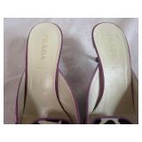 Vintage PRADA Mule Heels featuring Cow Print Pony Hair Upper, a Square Toe and Pink Suede Bow Detail with protective bag 39 Italy