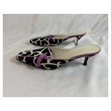 Vintage PRADA Mule Heels featuring Cow Print Pony Hair Upper, a Square Toe and Pink Suede Bow Detail with protective bag 39 Italy