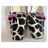 Vintage PRADA Mule Heels featuring Cow Print Pony Hair Upper, a Square Toe and Pink Suede Bow Detail with protective bag 39 Italy