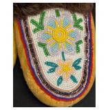 Beaded Floral Leather Moccasins - Vintage, Fur Trim, Beaded Embroidery