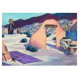 Pueblo Woman in Village Scene Print by Doreman Burns