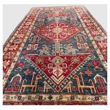 Vintage Tribal Rug - Red & Blue Geometric Medallion