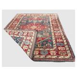 Vintage Tribal Rug - Red & Blue Geometric Medallion