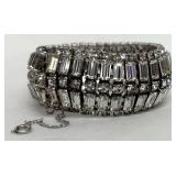 Kramer Rhinestone Bracelet - 1950s Vintage, 7 1/4 in Long, Silver Tone