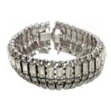 Kramer Rhinestone Bracelet - 1950s Vintage, 7 1/4 in Long, Silver Tone