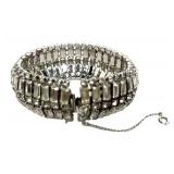 Kramer Rhinestone Bracelet - 1950s Vintage, 7 1/4 in Long, Silver Tone