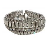 Kramer Rhinestone Bracelet - 1950s Vintage, 7 1/4 in Long, Silver Tone