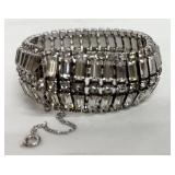 Kramer Rhinestone Bracelet - 1950s Vintage, 7 1/4 in Long, Silver Tone