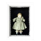 Antique German Miniature Bisque Doll in Shadow Box Frame