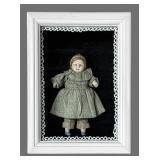 Antique German Miniature Bisque Doll in Shadow Box Frame