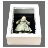 Antique German Miniature Bisque Doll in Shadow Box Frame