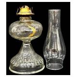 Vintage Pressed Glass Oil Lamp - Hurricane Lamp