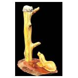 David Quimby The Wood Whittlers Hand-Carved Dog Watching Raccoon